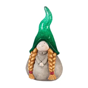 10"H Ceramic Lady Gnome Garden Statuary, Green,2cg305a