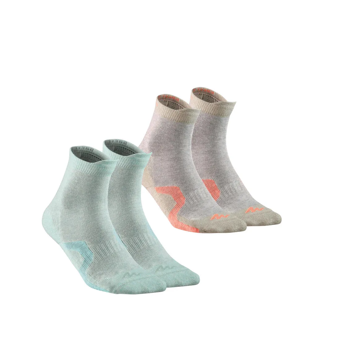 2 paires de chaussettes de randonnée tiges hautes enfant Crossocks Menthe Beige