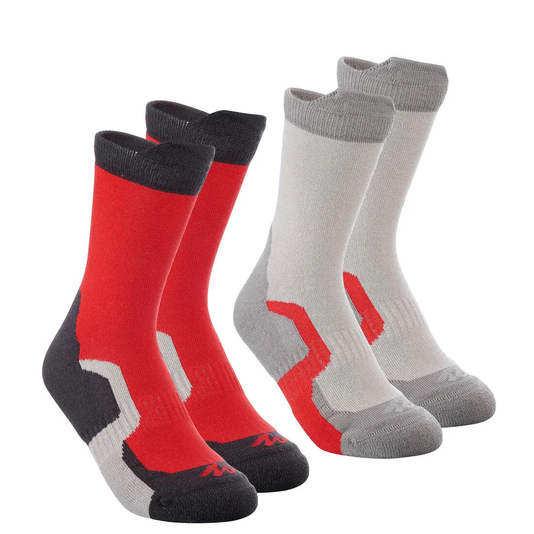 2 paires de chaussettes de randonnée tiges hautes enfant Crossocks Menthe Beige