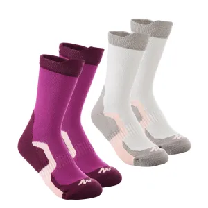 2 paires de chaussettes de randonnée tiges hautes enfant Crossocks Menthe Beige