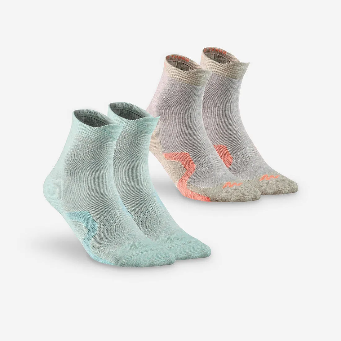 2 paires de chaussettes de randonnée tiges hautes enfant Crossocks Menthe Beige