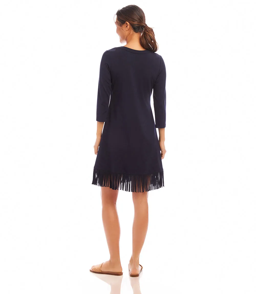 3/4 Sleeve Fringe Hem Dress