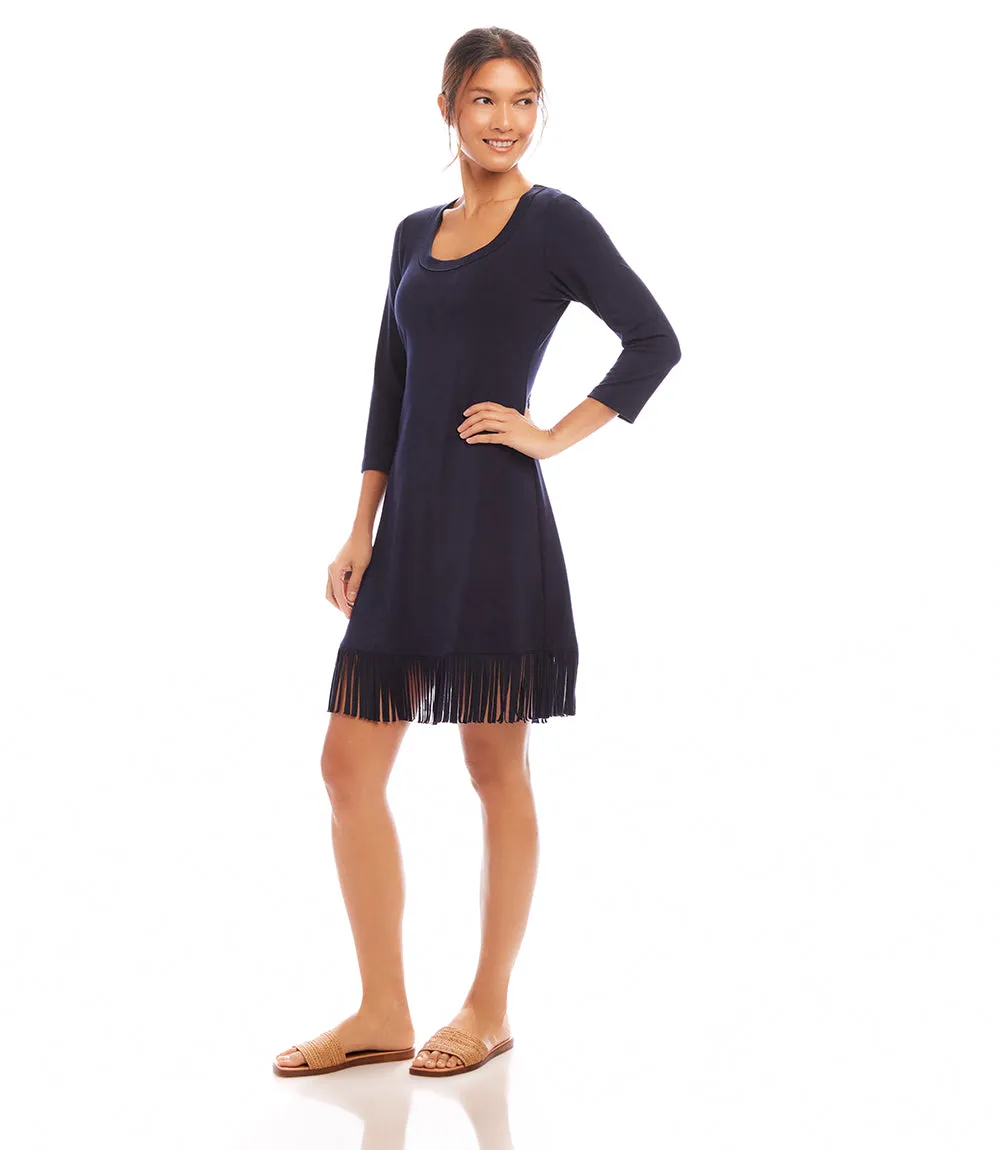 3/4 Sleeve Fringe Hem Dress