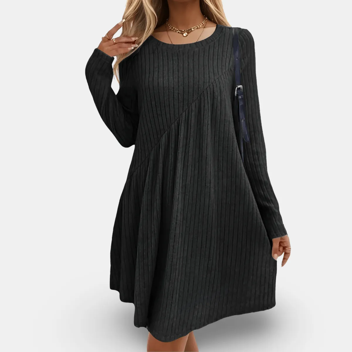 A-Line Knit Dress – Ribbed Texture – Casual Comfort Style