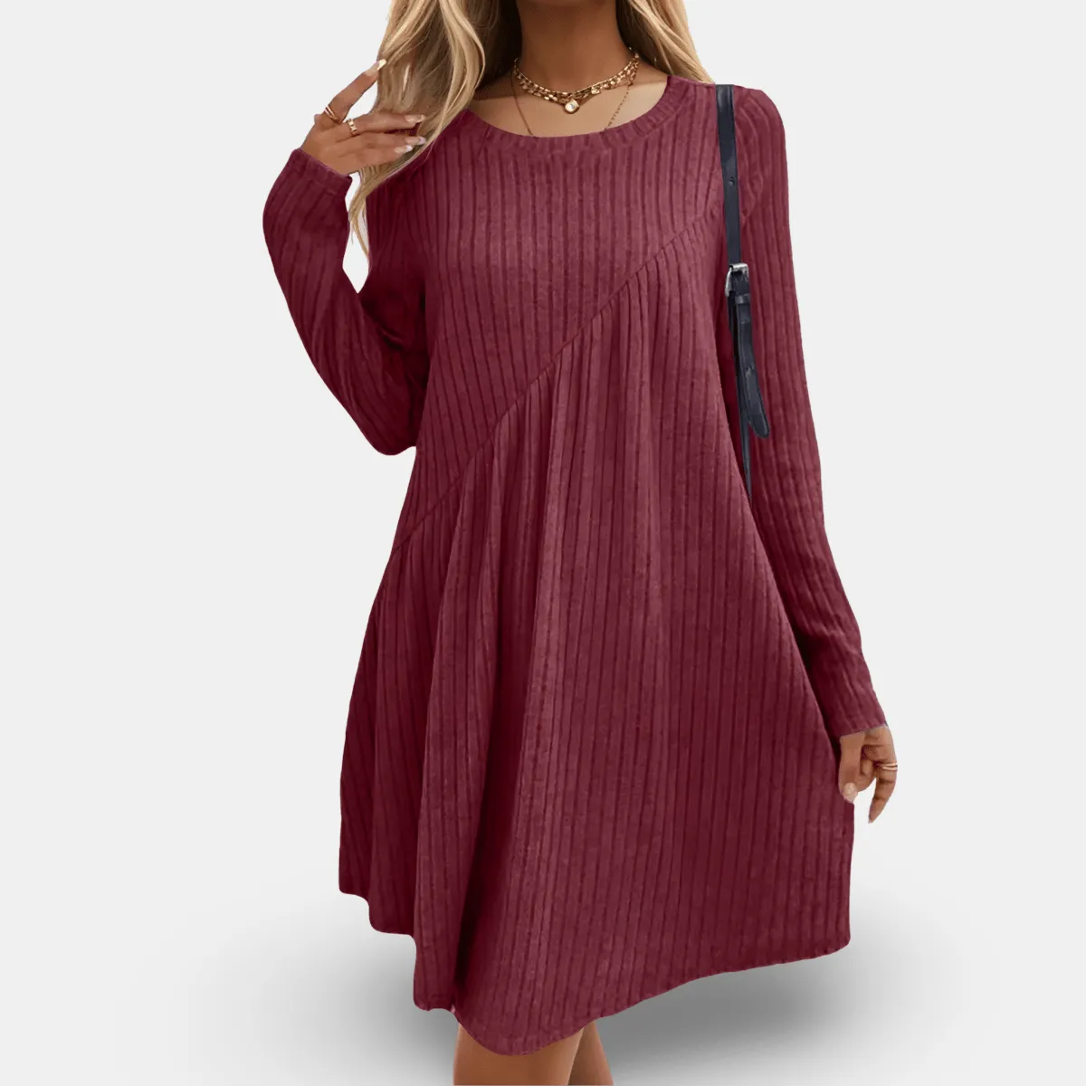 A-Line Knit Dress – Ribbed Texture – Casual Comfort Style