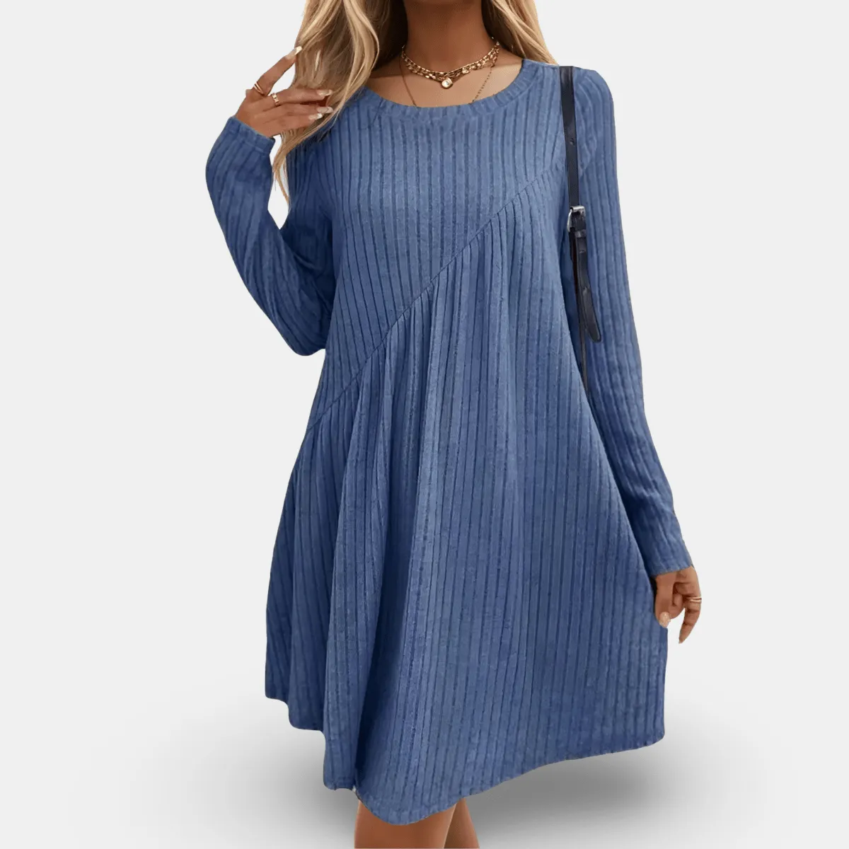 A-Line Knit Dress – Ribbed Texture – Casual Comfort Style