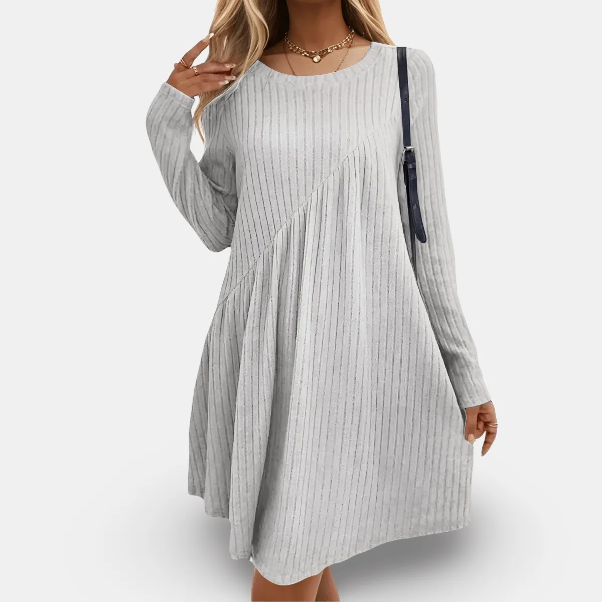 A-Line Knit Dress – Ribbed Texture – Casual Comfort Style