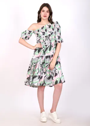 Abstract Harmony One-Shoulder Cotton Dress