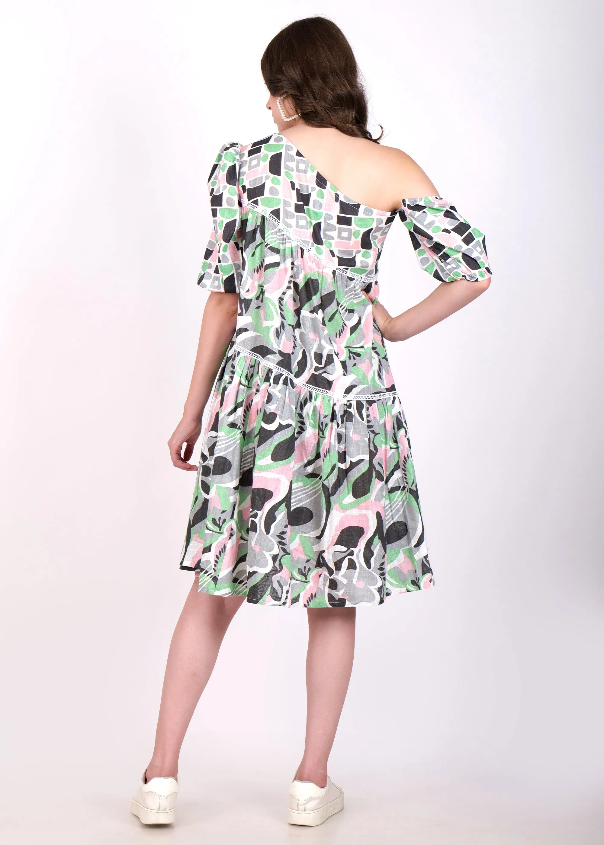 Abstract Harmony One-Shoulder Cotton Dress