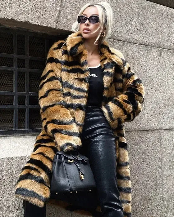 Alma™ | Wild Elegance Imitation Tiger Fur Coat