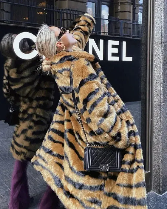 Alma™ | Wild Elegance Imitation Tiger Fur Coat