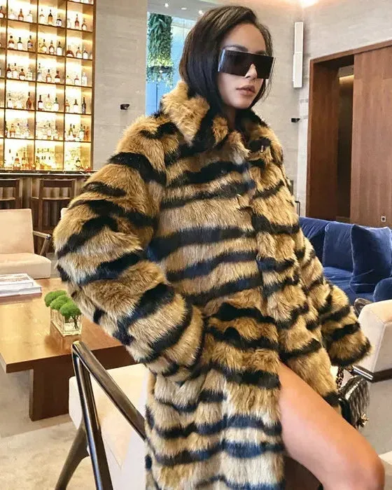Alma™ | Wild Elegance Imitation Tiger Fur Coat
