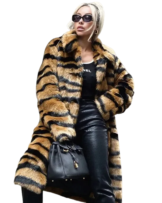 Alma™ | Wild Elegance Imitation Tiger Fur Coat