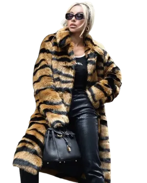 Alma™ | Wild Elegance Imitation Tiger Fur Coat