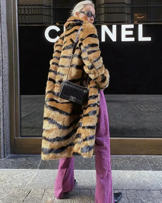 Alma™ | Wild Elegance Imitation Tiger Fur Coat