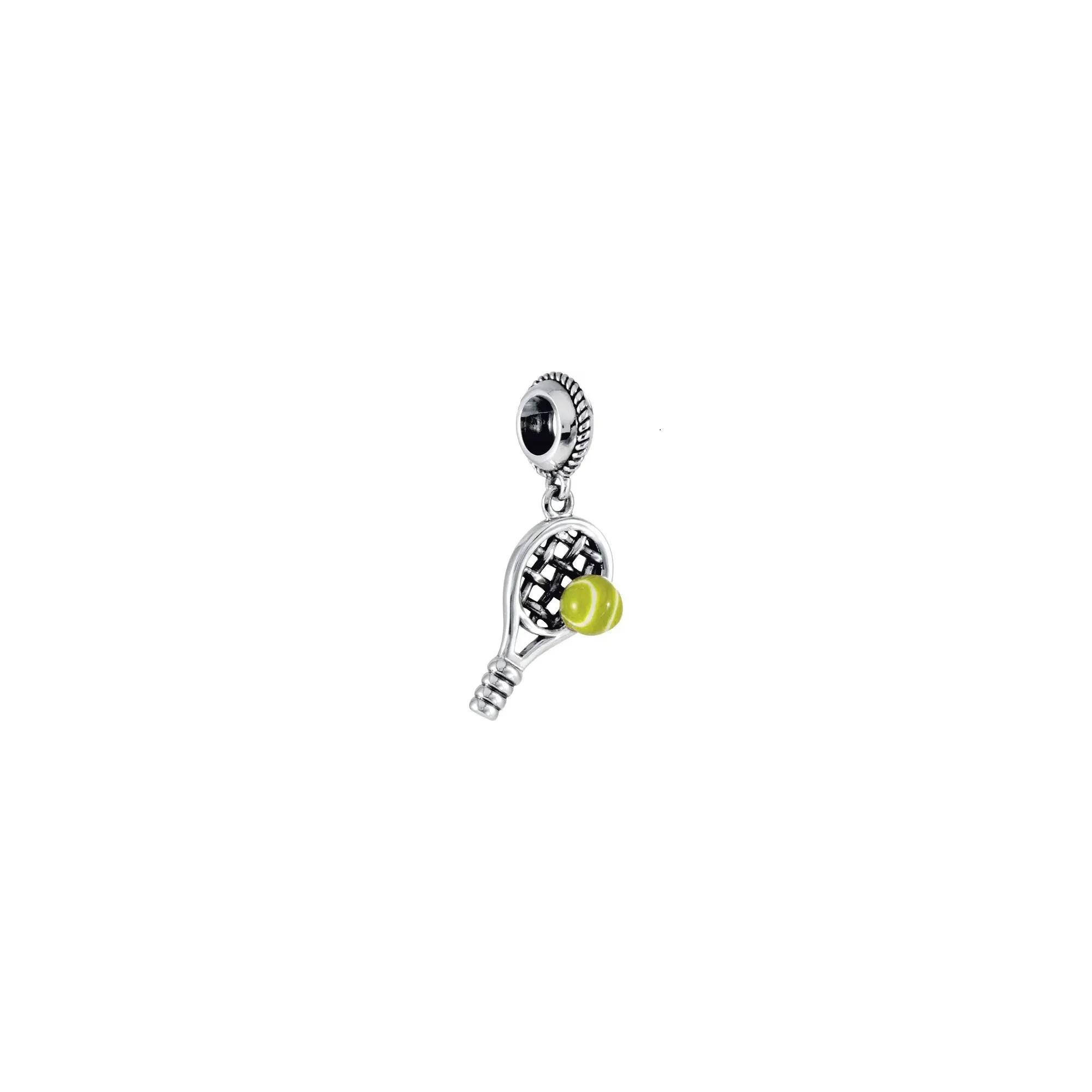 Antiqued Tennis Racket and Ball Pendant (Silver)