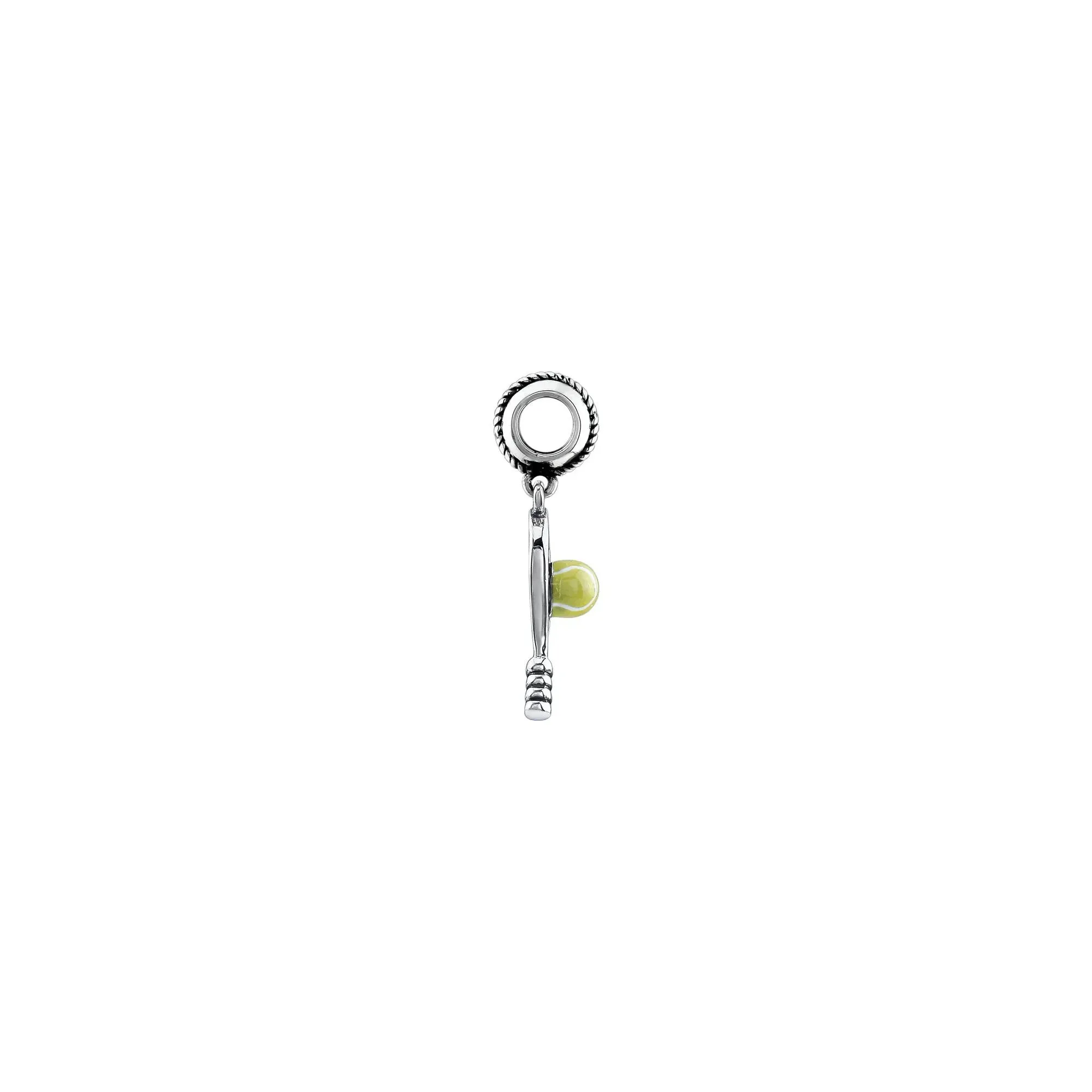 Antiqued Tennis Racket and Ball Pendant (Silver)