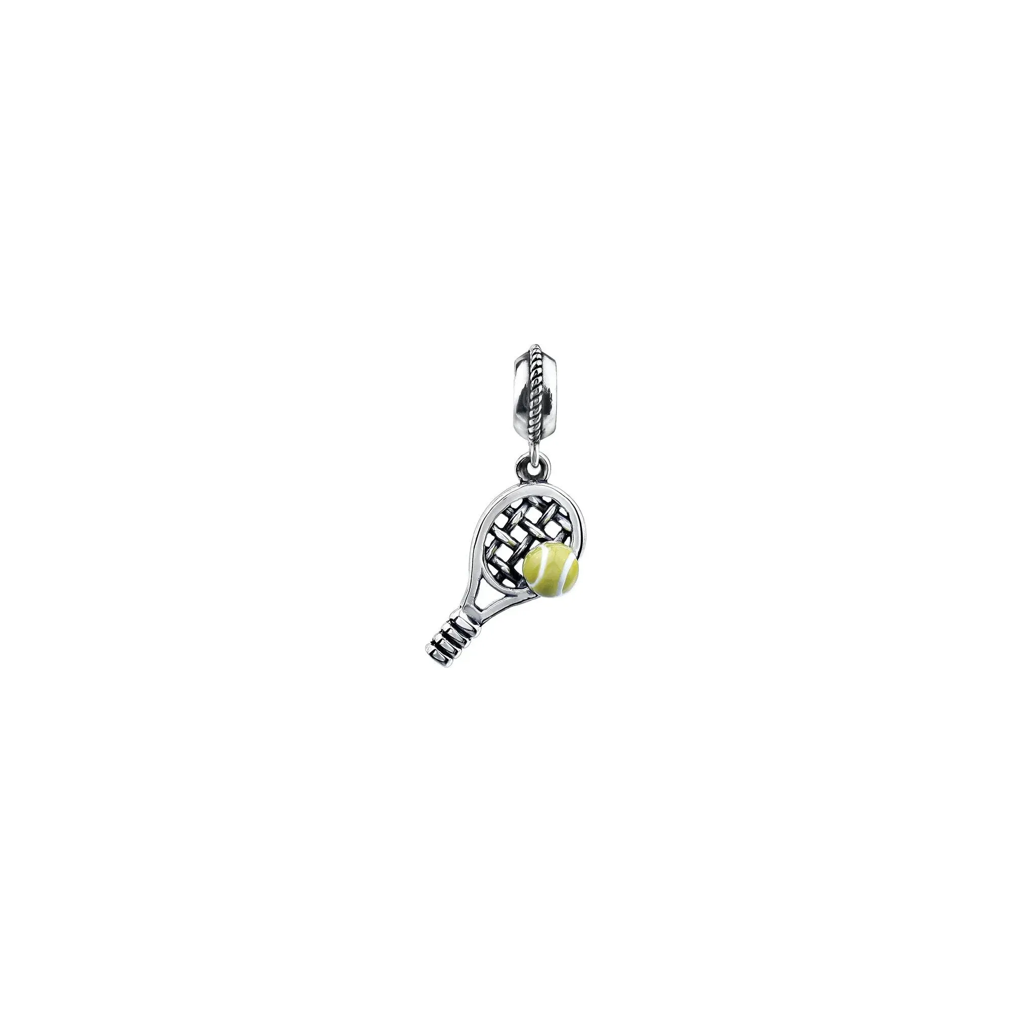 Antiqued Tennis Racket and Ball Pendant (Silver)