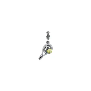 Antiqued Tennis Racket and Ball Pendant (Silver)