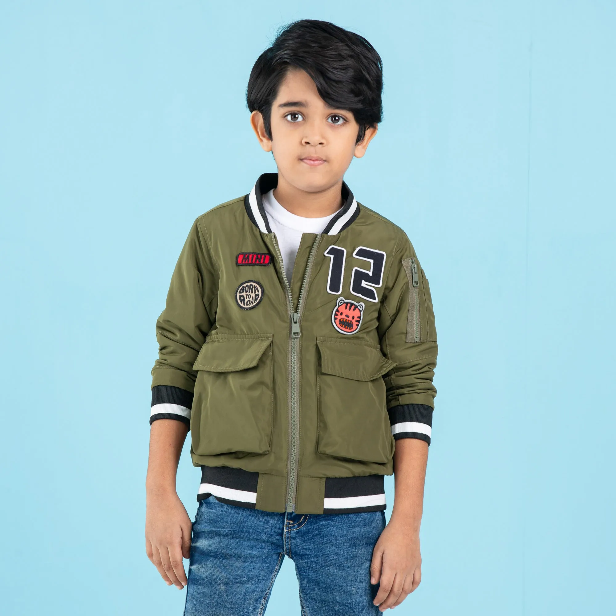 Baby Boys Bomber Jacket- Olive