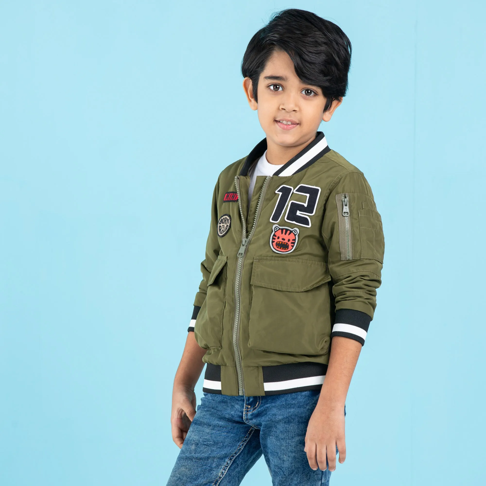 Baby Boys Bomber Jacket- Olive