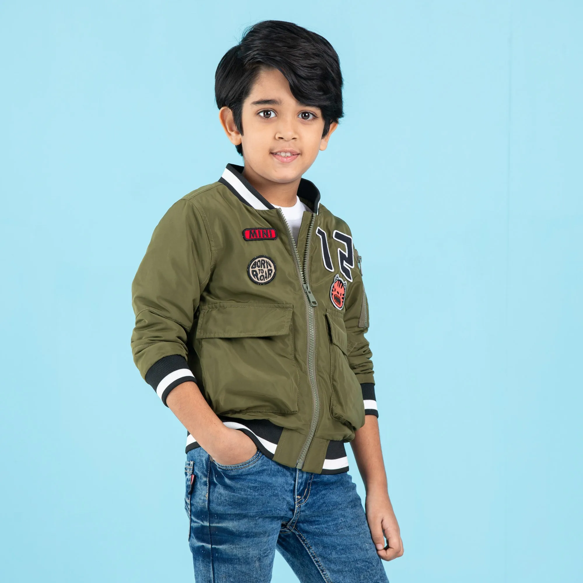 Baby Boys Bomber Jacket- Olive
