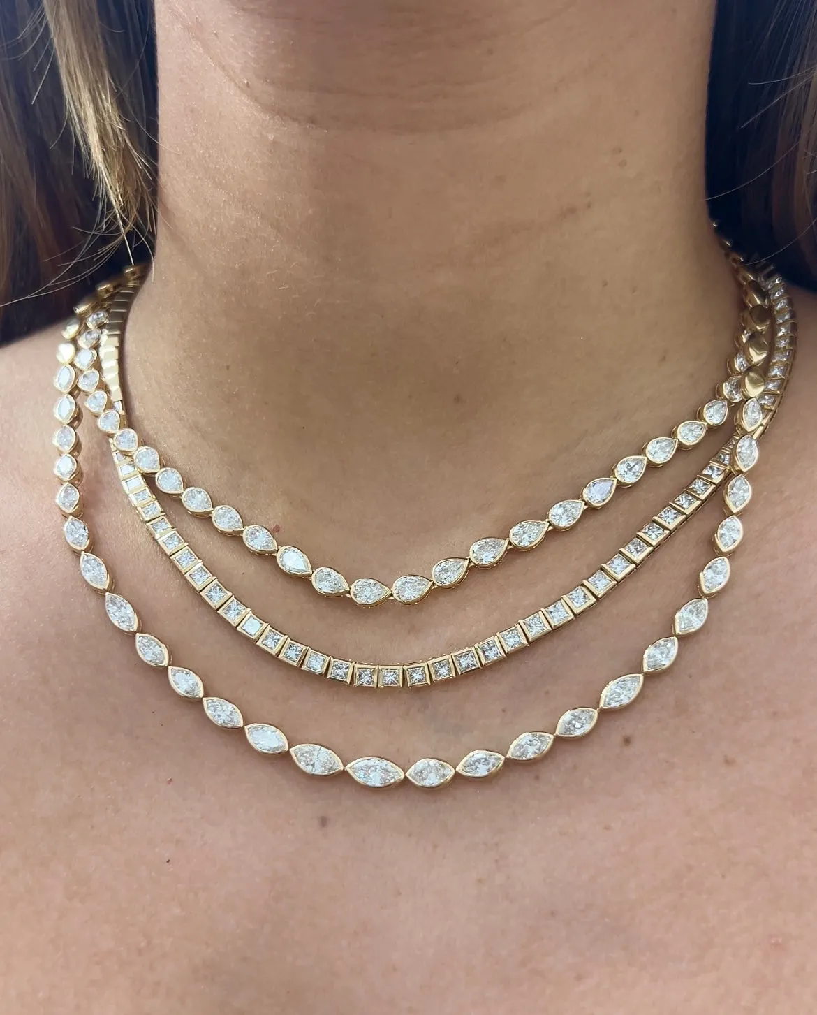 Bezel Diamond Half Tennis Necklace