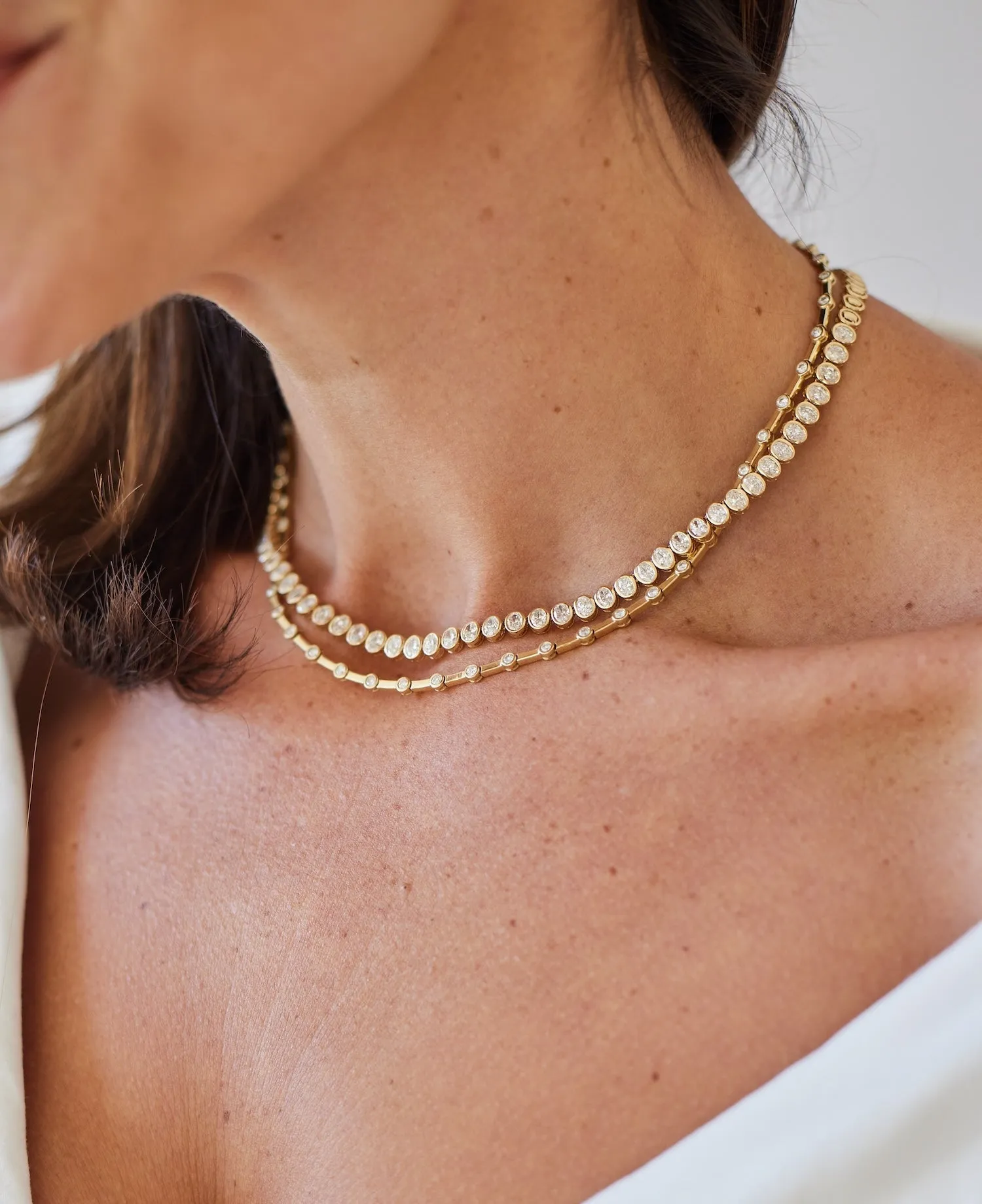 Bezel Diamond Half Tennis Necklace