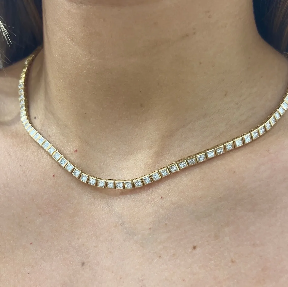 Bezel Diamond Half Tennis Necklace