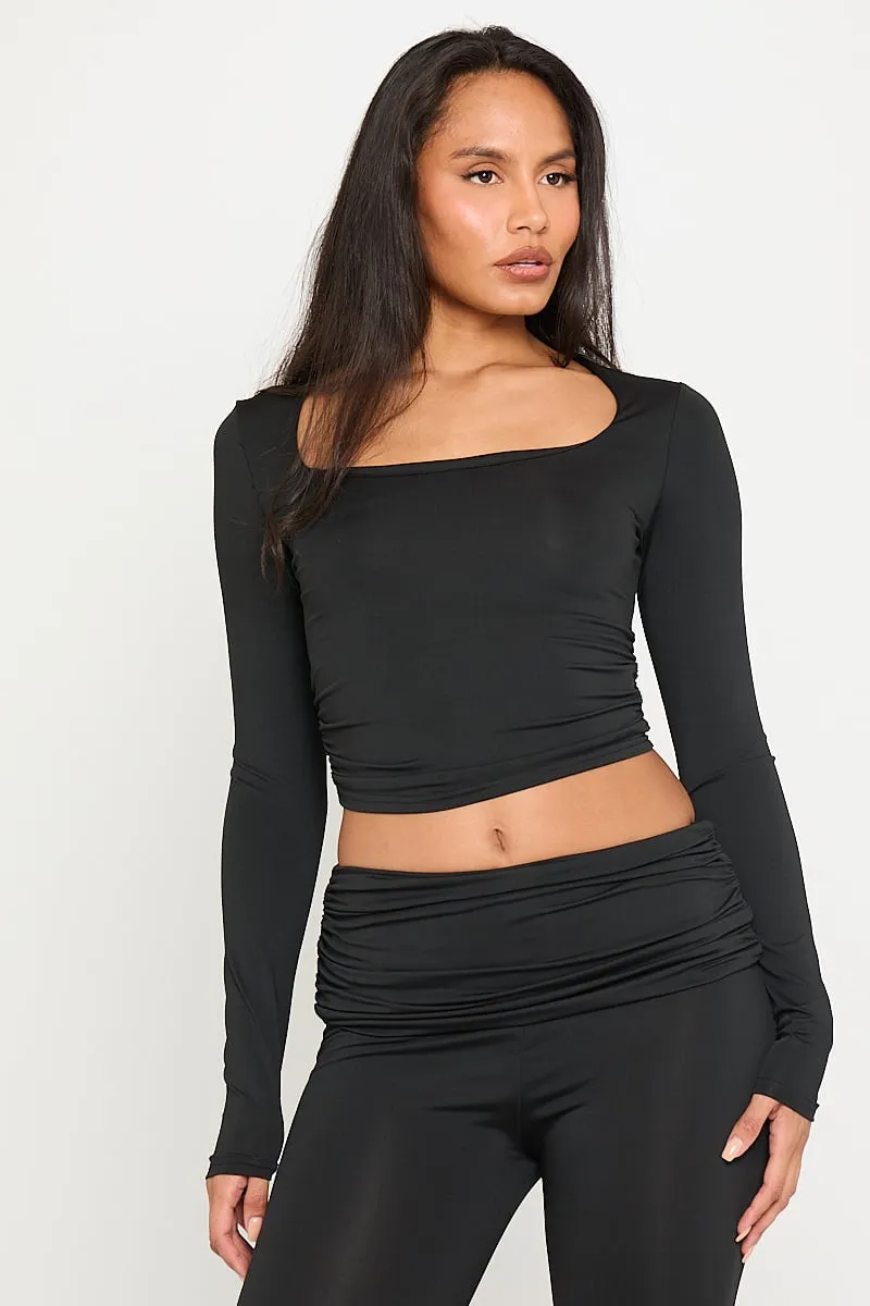 Black Ribbed Co-Ord Set | Flared Pants & Square Neck Top | Sleek '90s Revival