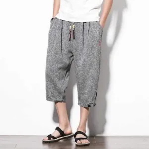 Breathable Linen Drawstring Cropped Pants