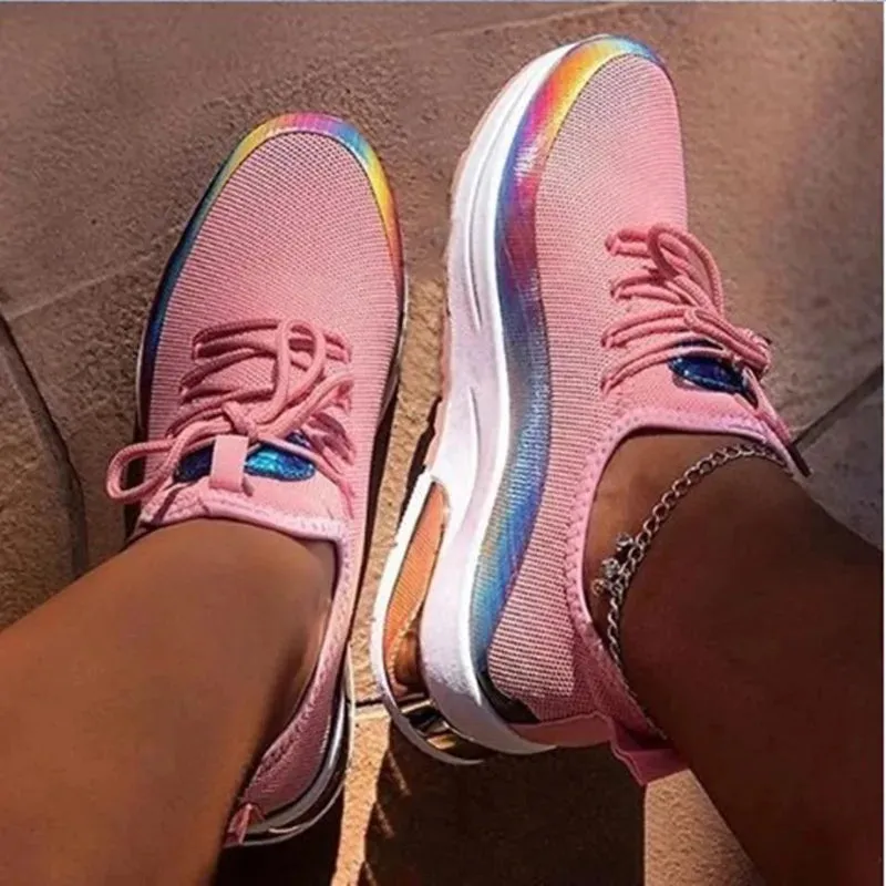 Breathable Women's Lace-Up Sneakers - Stylish Comfort