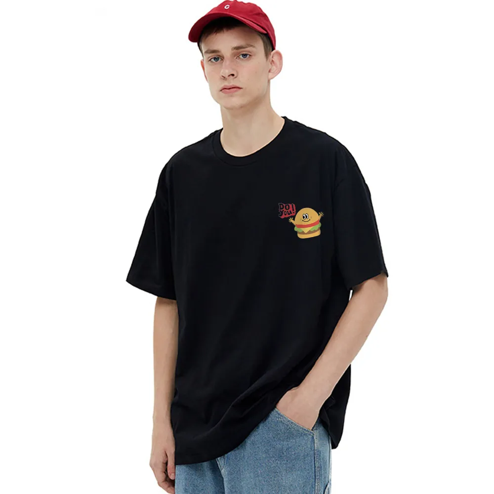 Casual Cartoon Burger Sign T-Shirt