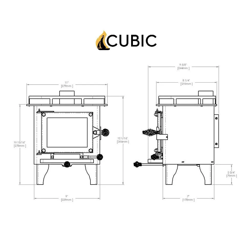 CB-1000-BR CUB Cubic Mini Wood Stove Brass