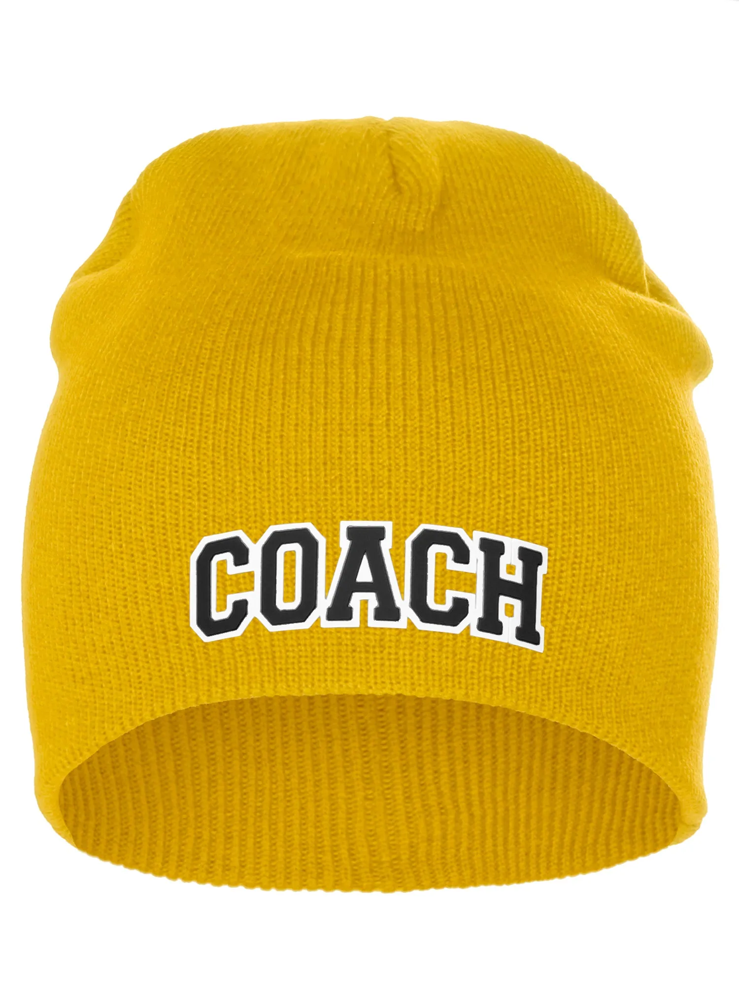 Coach Arch Letters Winter Knit Cuffless Beanie 3D Raised Layers