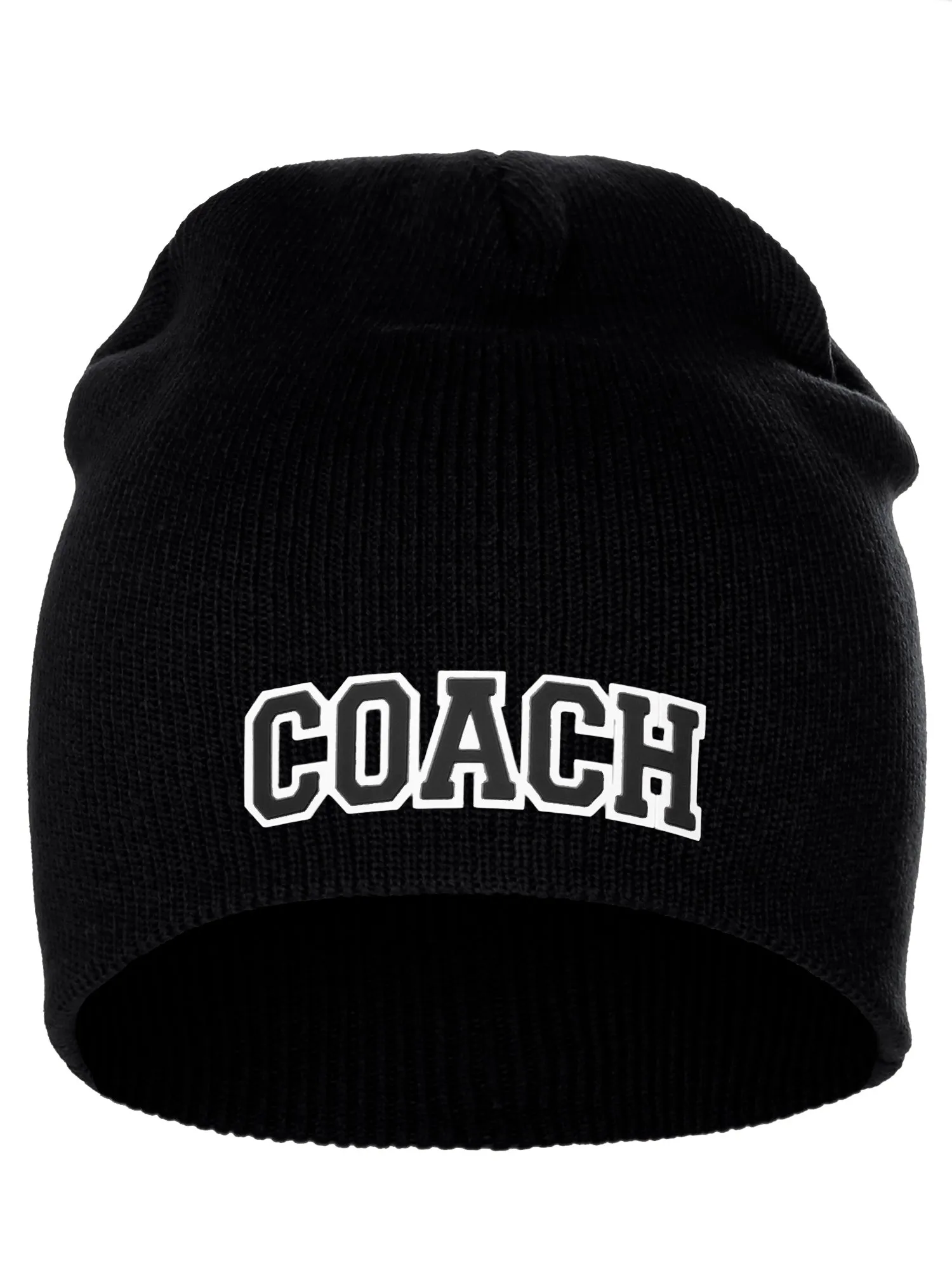 Coach Arch Letters Winter Knit Cuffless Beanie 3D Raised Layers