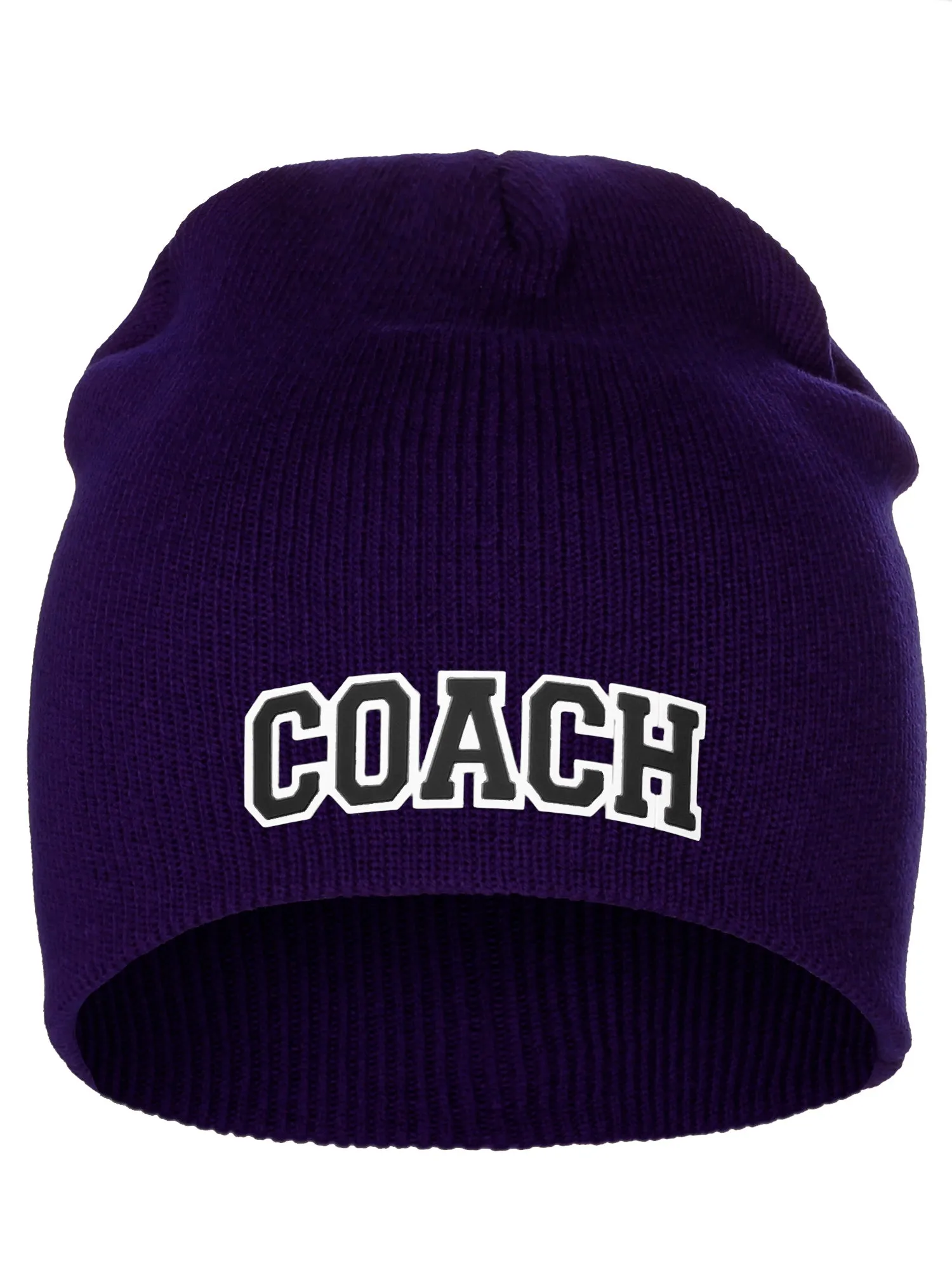 Coach Arch Letters Winter Knit Cuffless Beanie 3D Raised Layers