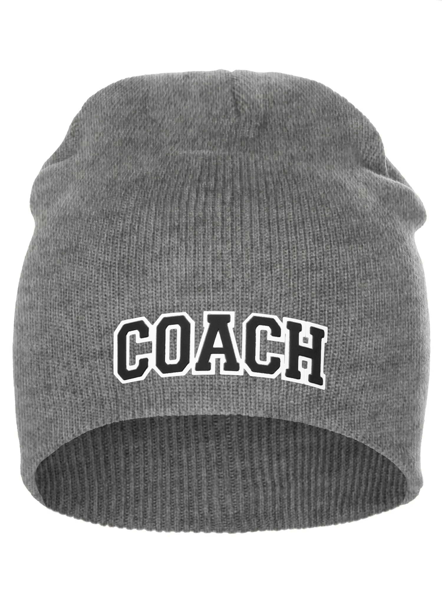 Coach Arch Letters Winter Knit Cuffless Beanie 3D Raised Layers