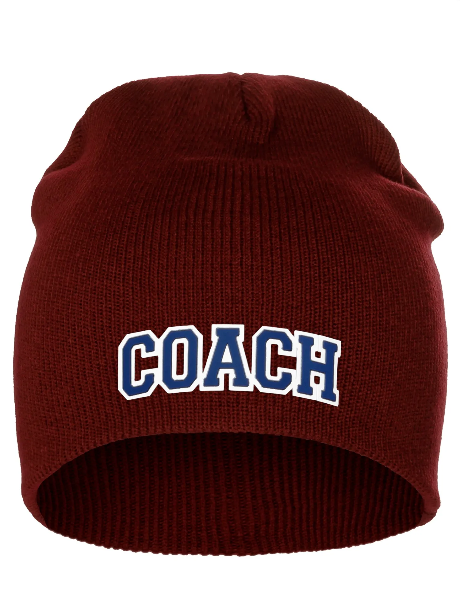 Coach Arch Letters Winter Knit Cuffless Beanie 3D Raised Layers