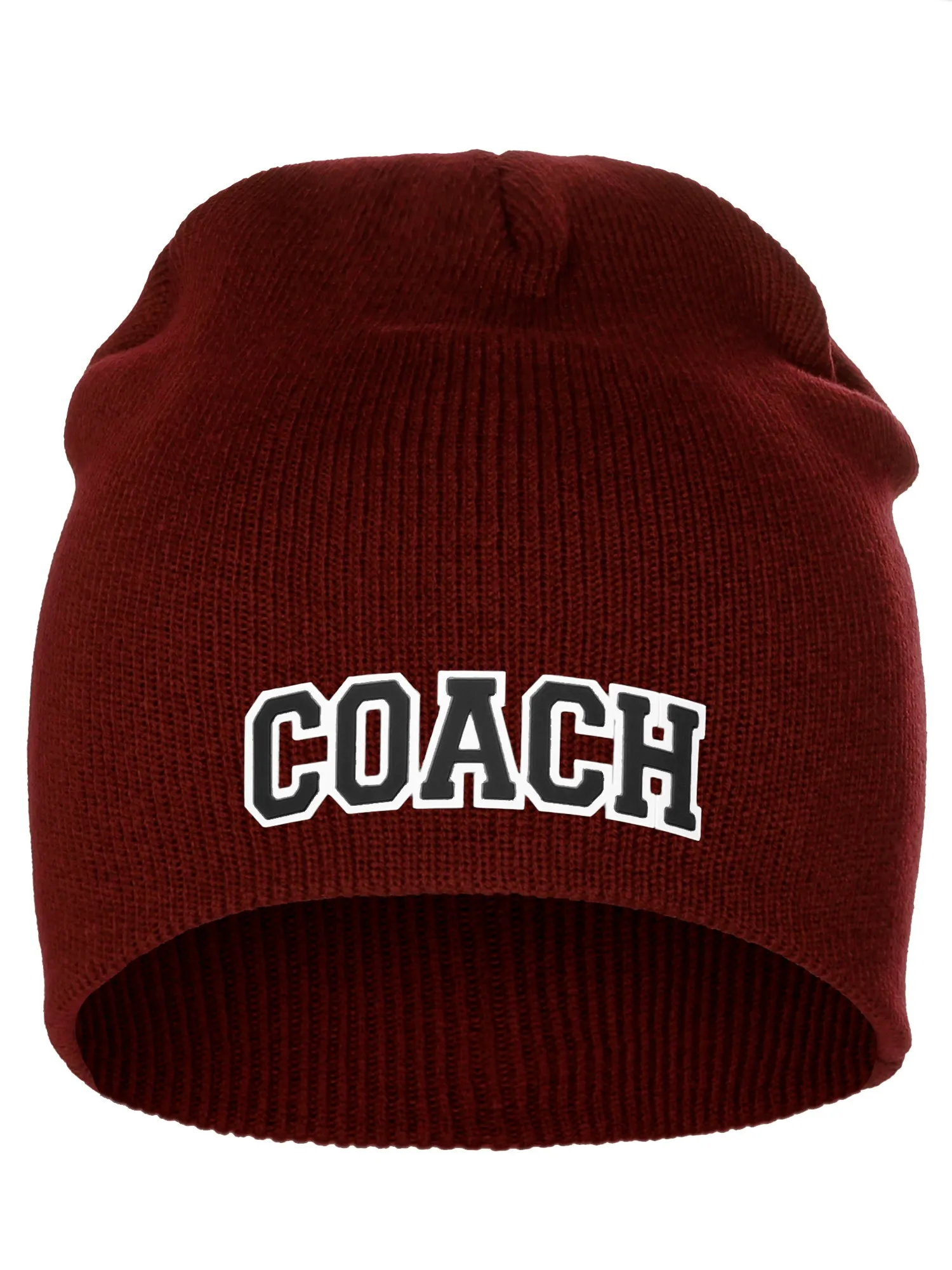 Coach Arch Letters Winter Knit Cuffless Beanie 3D Raised Layers