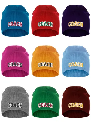 Coach Arch Letters Winter Knit Cuffless Beanie 3D Raised Layers