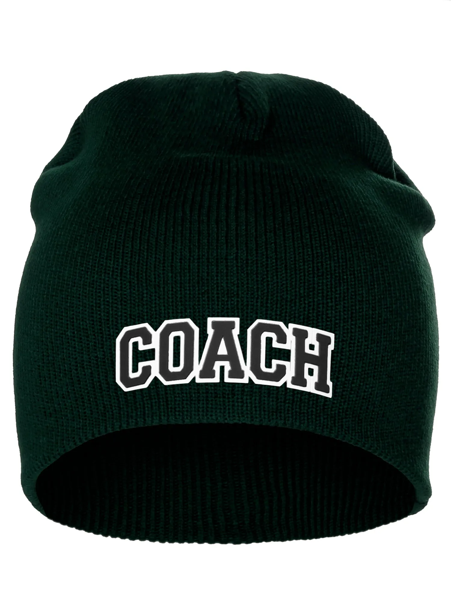 Coach Arch Letters Winter Knit Cuffless Beanie 3D Raised Layers