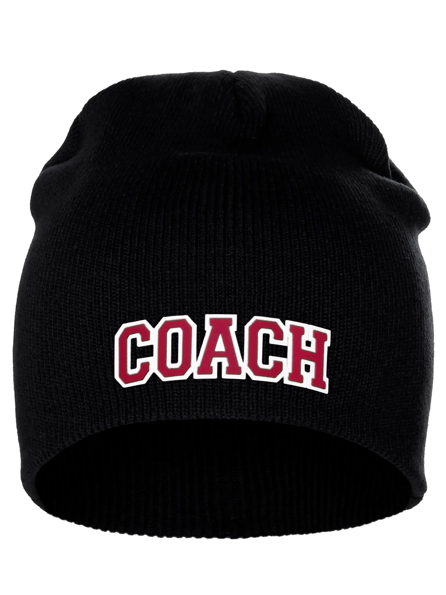 Coach Arch Letters Winter Knit Cuffless Beanie 3D Raised Layers