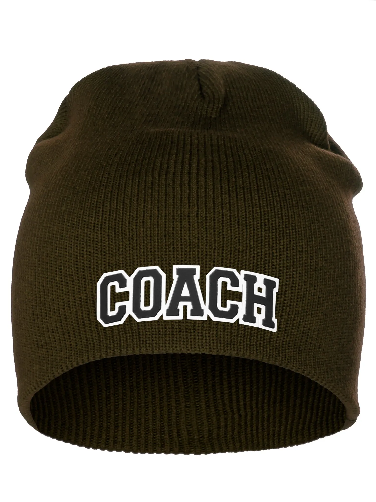 Coach Arch Letters Winter Knit Cuffless Beanie 3D Raised Layers