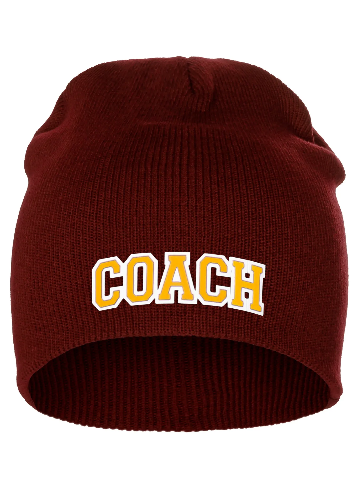 Coach Arch Letters Winter Knit Cuffless Beanie 3D Raised Layers