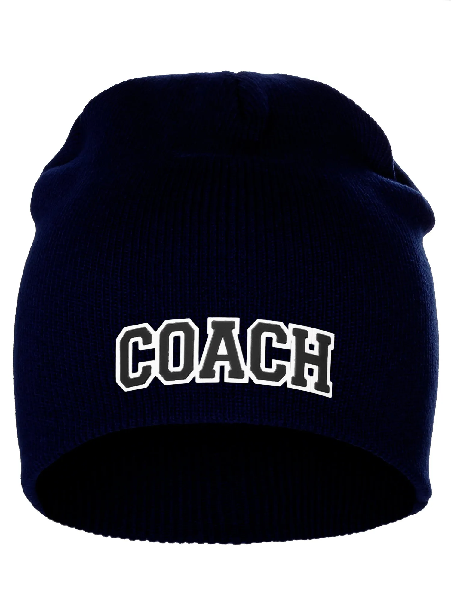 Coach Arch Letters Winter Knit Cuffless Beanie 3D Raised Layers