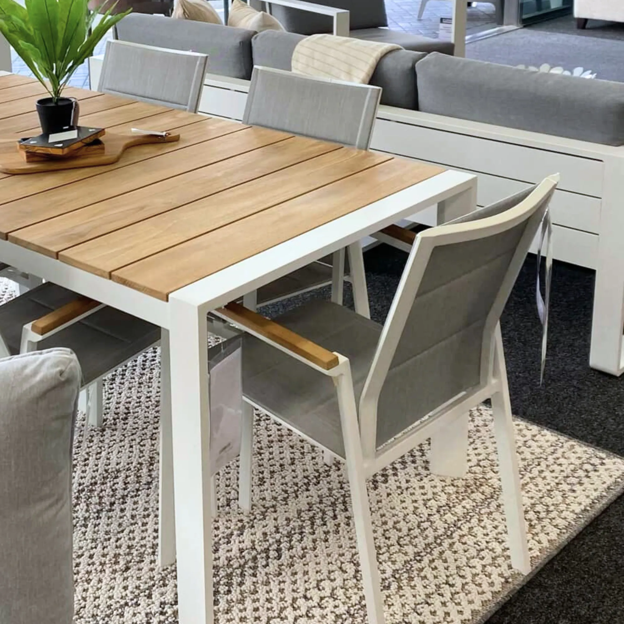 Copenhagen Outdoor Dining Chair - White Powder Coated Aluminium/Teak