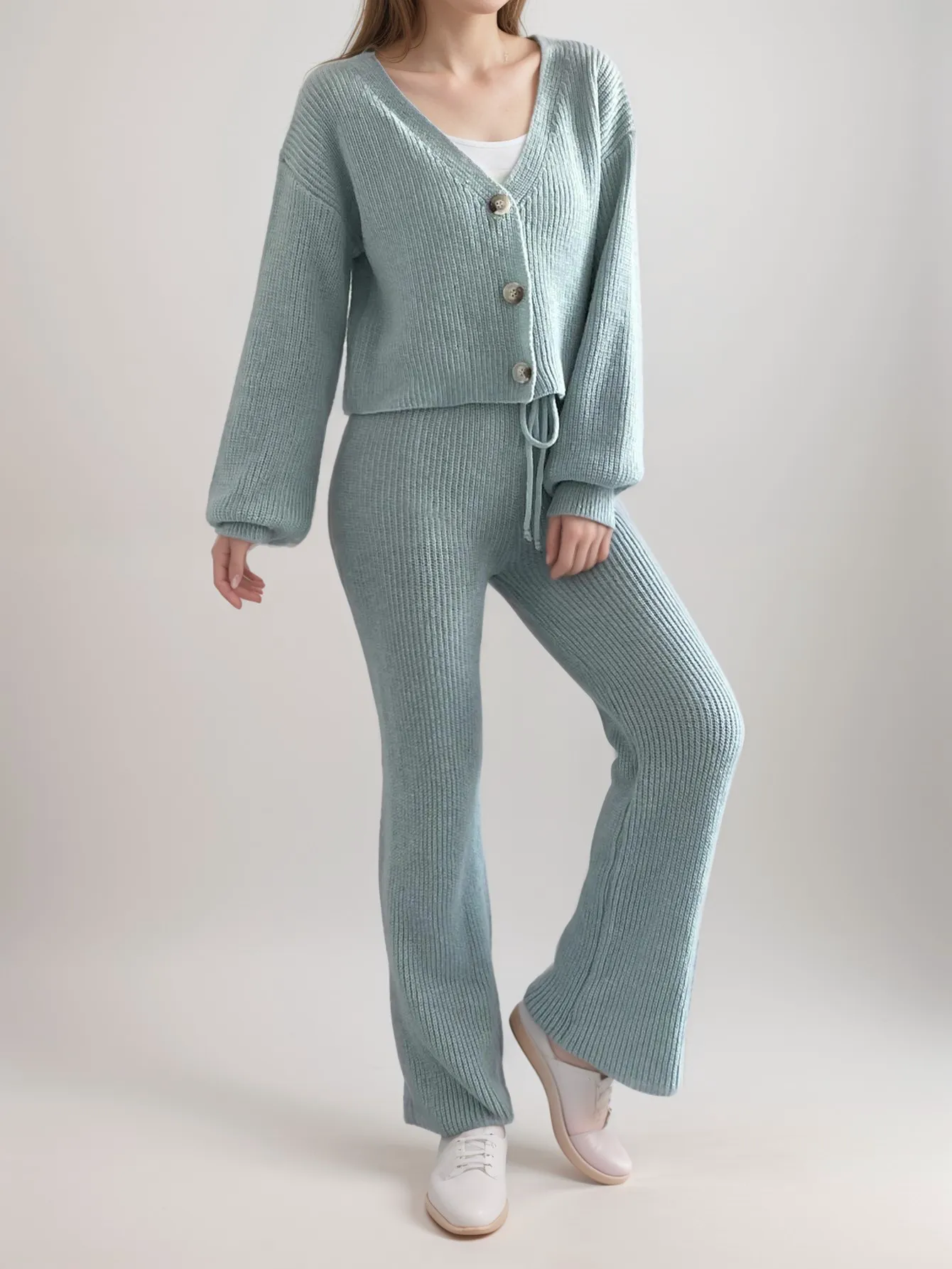 Cozy Knit Set | Button-Up Cardigan & Pants | Soft & Stylish