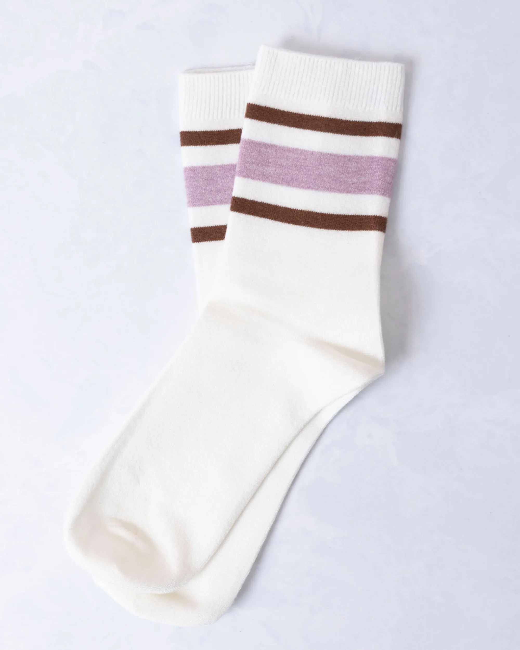 Deep Lavender - Retro Stripe Style Crew Socks - Leto Accessories