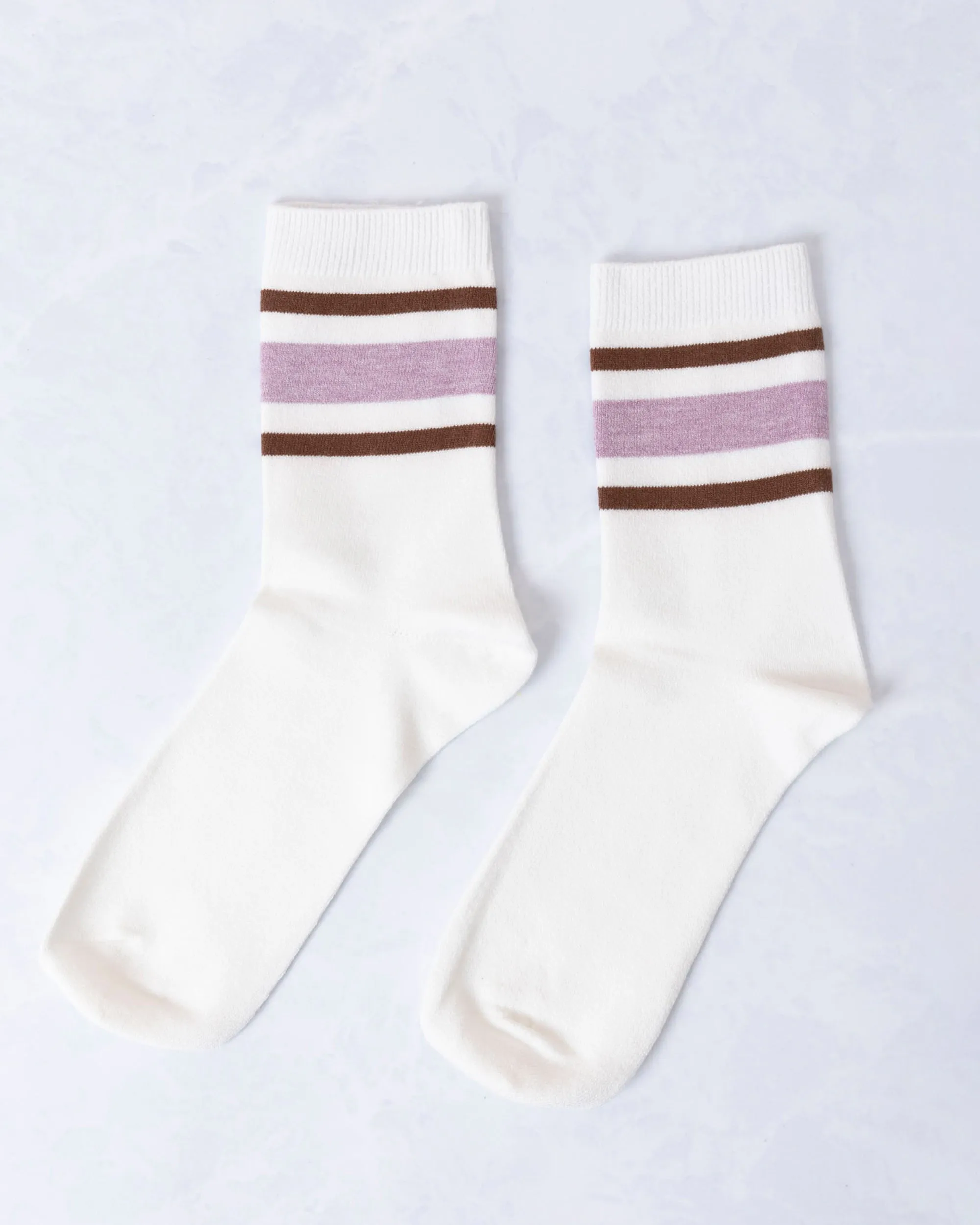 Deep Lavender - Retro Stripe Style Crew Socks - Leto Accessories